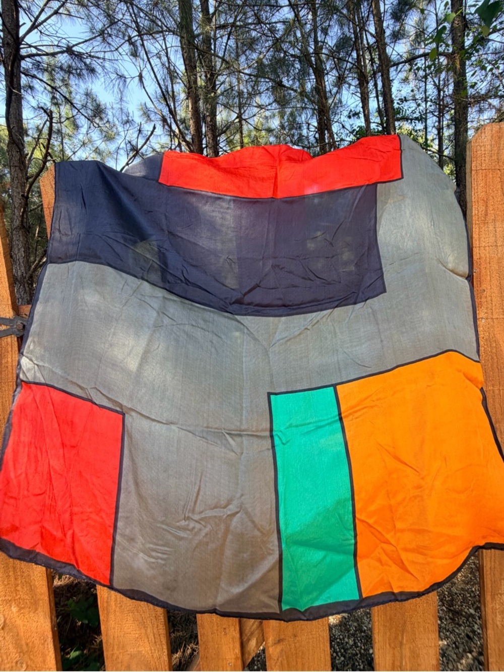 Colorblock Silk lightweight Patchwork Scarf Red, Orange, Teal, Navy, Grey 80’s